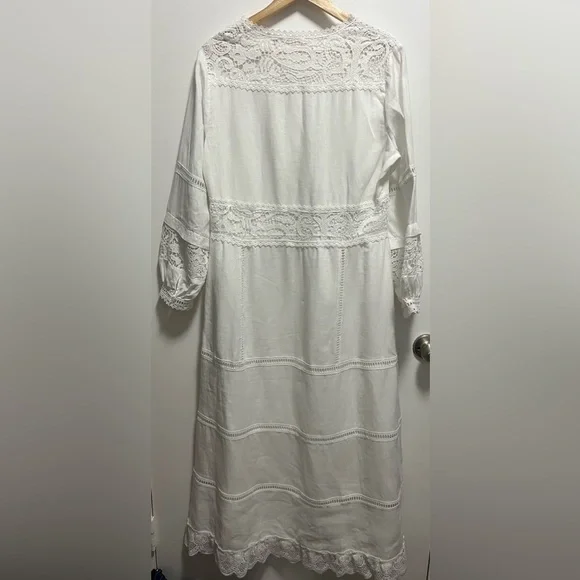 NWOT Soft Surroundings Araminta White Linen and Lace Maxi Dress Women’s Size 12 - Picture 7 of 10